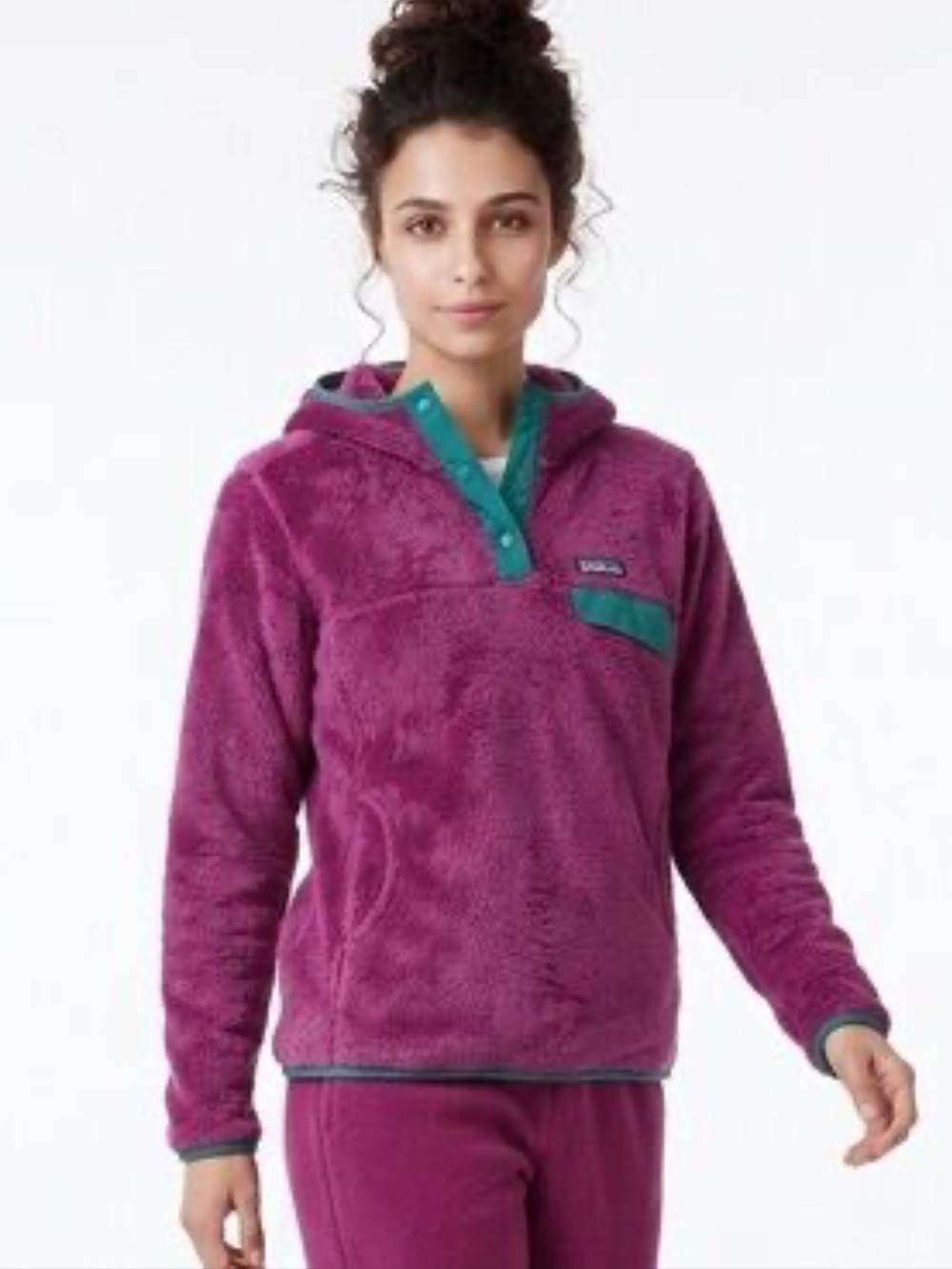 Patagonia Magenta Fleece Pullover with Teal Accents